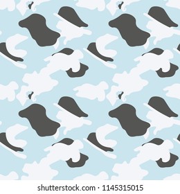 Military camouflage seamless pattern in light blue and different shades of grey or beige colors. Seamless repeat UFO camouflage pattern, usable as winter camoflauge urban print, bright background etc