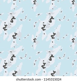 Military camouflage seamless pattern in light blue and different shades of grey or beige colors. Seamless repeat UFO camouflage pattern, usable as winter camoflauge urban print, bright background etc