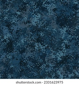 Military camouflage seamless pattern. Navy marine digital pixel style. Abstract army and hunting masking ornament texture. Vector illustration background