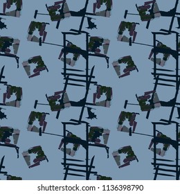 Military camouflage seamless pattern in shades of green and dusty blue colors. Square grid UFO camo repeat background. Usable as urban camoflauge textile print, ornament, backdrop, wallpaper etc.