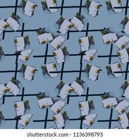 Military camouflage seamless pattern in shades of green and dusty blue colors. Square grid UFO camo repeat background. Usable as urban camoflauge textile print, ornament, backdrop, wallpaper etc.