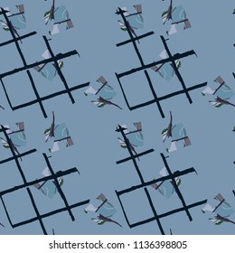 Military camouflage seamless pattern in shades of green and dusty blue colors. Square grid UFO camo repeat background. Usable as urban camoflauge textile print, ornament, backdrop, wallpaper etc.