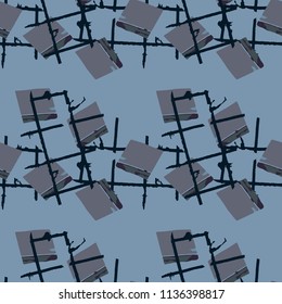 Military camouflage seamless pattern in shades of green and dusty blue colors. Square grid UFO camo repeat background. Usable as urban camoflauge textile print, ornament, backdrop, wallpaper etc.