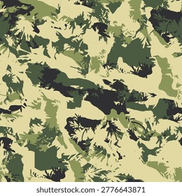 Military camouflage seamless pattern for textile print on fabric and wallpaper, army forest style design for tactical gear, clothing, hunting, and outdoor use