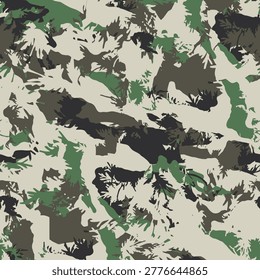 Military camouflage seamless pattern for textile print on fabric and wallpaper, army forest style design for tactical gear, clothing, hunting, and outdoor use