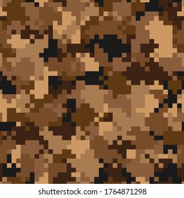 Military camouflage seamless pattern. Urban digital pixel style. Abstract army and hunting masking ornament texture. Vector illustration background