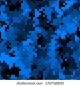 Military camouflage seamless pattern. Urban digital pixel style. Abstract army and hunting masking ornament texture. Vector illustration background