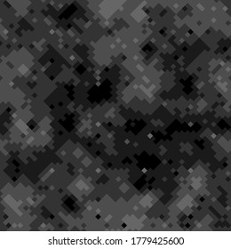 Military camouflage seamless pattern. Urban digital dark dust clouds pixel style. Abstract army and hunting masking ornament texture. Vector illustration background
