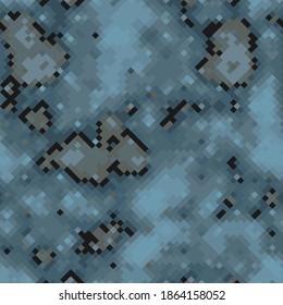 Military camouflage seamless pattern. Urban digital pixel style. Abstract army and hunting masking ornament texture. Vector illustration background