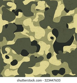Military camouflage seamless pattern. Vector background with scratched aged texture