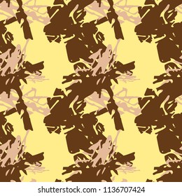 Military camouflage seamless pattern in yellow, beige and brown colors. Seamless repeat UFO camouflage pattern, usable as bright print or ornament, backdrop, background etc.
