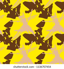 Military camouflage seamless pattern in yellow, beige and brown colors. Seamless repeat UFO camouflage pattern, usable as bright print or ornament, backdrop, background etc.