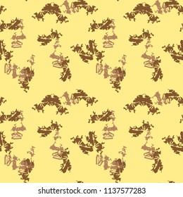 Military camouflage seamless pattern in yellow, beige and brown colors usable as bright print or ornament, backdrop, background etc.