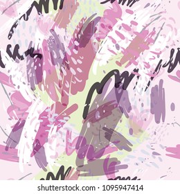 Military camouflage texture with trees, branches, grass and watercolor stains. Vector illustration. Camouflage military background in modern style.