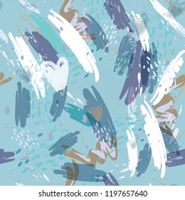 Military camouflage texture with trees, branches, grass and watercolor stains. Vector illustration. Camouflage military background in modern style.