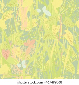 Military camouflage texture with trees, grass and spots watercolor. Background vector illustration