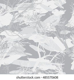 Military camouflage texture with trees, grass and spots watercolor. Background for textile garments, T-shirts, print, background, wallpaper, decoration, vector illustration