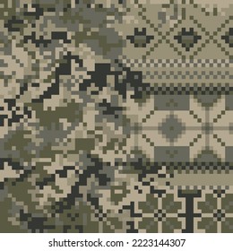 Military camouflage. Ukrainian embroidery. war in Ukraine