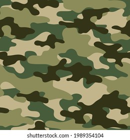 Military Camouflage. Vector Green  Seamless Print. Army Camouflage For Clothing Or Printing