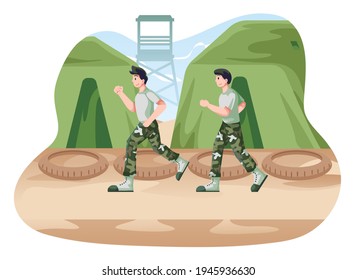 Military Camp Illustration, Place For Army Or Navy To Training. This Illustration Can Be Used For Website, Landing Page, Web, App, And Banner.