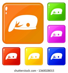 Military cap icons set collection vector 6 color isolated on white background