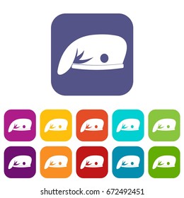 Military cap icons set vector illustration in flat style In colors red, blue, green and other