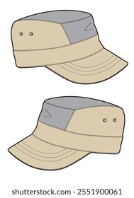 Military cap technical flat sketch vector mockup template.