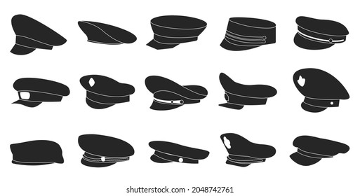Military cap vector black set icon. Vector illustration headgear on white background. Isolated black set icon military cap .