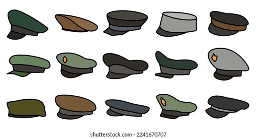 Military cap vector color set icon. Vector illustration headgear on white background. Isolated color set icon military cap .