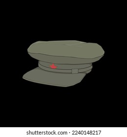 Military cap vector illustration isolated on black background. Military cap vector for coloring book.
