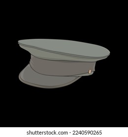 Military cap vector illustration isolated on black background. Military cap vector for coloring book.
