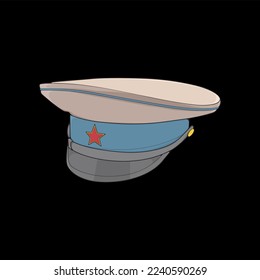 Military cap vector illustration isolated on black background. Military cap vector for coloring book.
