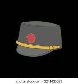 Military cap vector illustration isolated on black background. Military cap vector for coloring book.
