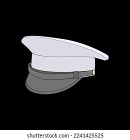 Military cap vector illustration isolated on black background. Military cap vector for coloring book.
