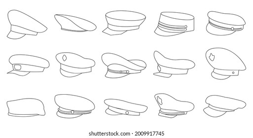 Military cap vector outline set icon. Vector illustration headgear on white background. Isolated outline set icon military cap .