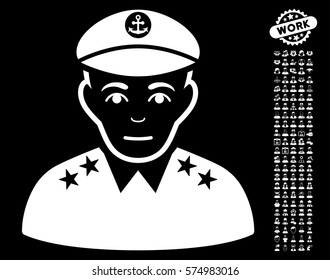 Military Captain icon with bonus avatar pictures. Vector illustration style is flat iconic white symbols on black background.