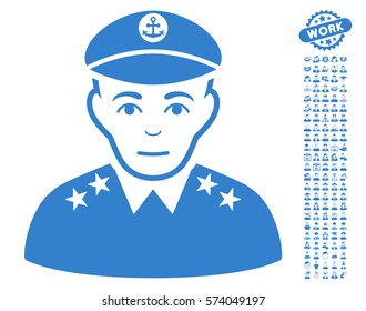 Military Captain icon with bonus human symbols. Vector illustration style is flat iconic cobalt symbols on white background.