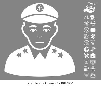 Military Captain icon with bonus nanocopter service clip art. Vector illustration style is flat iconic white symbols on gray background.