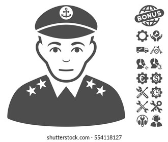Military Captain icon with bonus tools design elements. Vector illustration style is flat iconic gray symbols on white background.