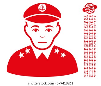Military Captain pictograph with bonus occupation pictures. Vector illustration style is flat iconic red symbols on white background.