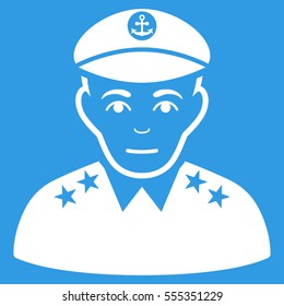 Military Captain vector icon. Flat white symbol. Pictogram is isolated on a blue background. Designed for web and software interfaces.