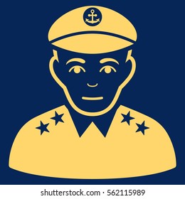Military Captain vector icon. Flat yellow symbol. Pictogram is isolated on a blue background. Designed for web and software interfaces.