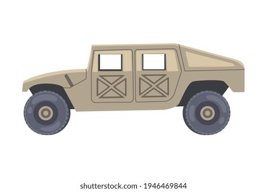 Military Car as Transportation Vehicle Used in Army for Carrying Armed Forces Vector Illustration