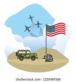 Military car and usa flag design