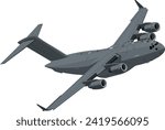 Military Cargo Aircraft Banking Turn Vector Drawing