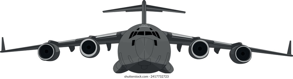 Vorderansicht eines Militärfrachtflugzeugs, Vektorgrafik