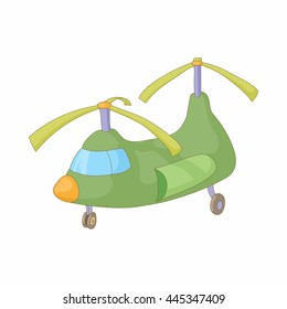 Military cargo helicopter icon in cartoon style on a white background