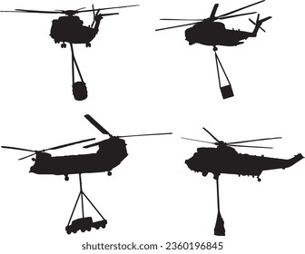 Military Cargo Helicopter Silhouette Vector Graphic Pack