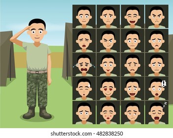 Military Casual Wear Soldier Cartoon Emotion faces