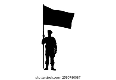 Military Color Guard with Flag Clipart Silhouette isolated on a white background